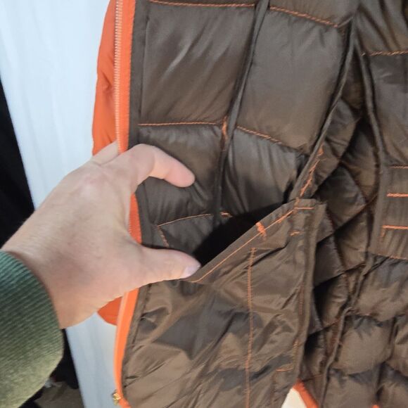 Michael Kors Down Packable Jacket Coat Orange Removable Hood Puffer PL - Picture 4 of 16